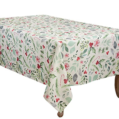 Christmas Foliage and Candy Canes Tablecloth 65x140 Inches - Holiday Decor
