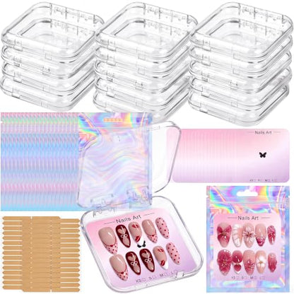 Press On Nail Storage Box Set - Clear Acrylic Fake Nail Display Case with Multiple Accessories