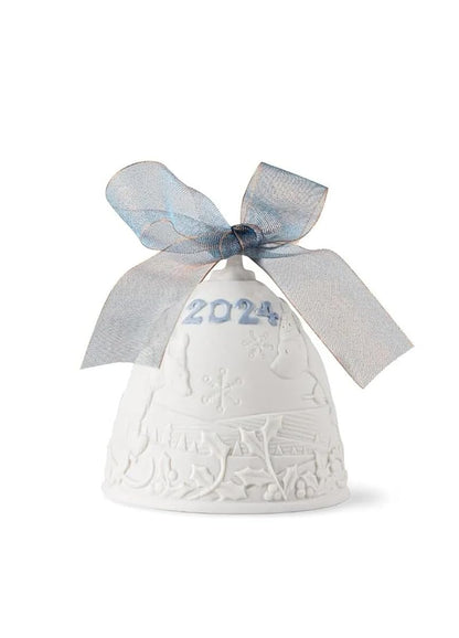 Lladró Christmas Bell Year 2024 - Matte Porcelain Ornament, Blue Details