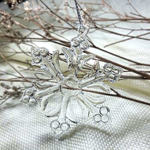 Clear Glass Snowflake Ornaments Set of 12 - Winter Christmas Hanging Decorations