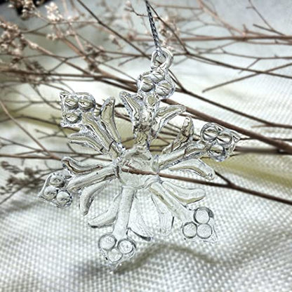 Clear Glass Snowflake Ornaments Set of 12 - Winter Christmas Hanging Decorations