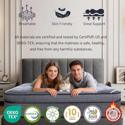 Full 12 Inch Hybrid Mattress with Gel Memory Foam & Pocket Coils - Hotel Style Luxury, Medium Firm
