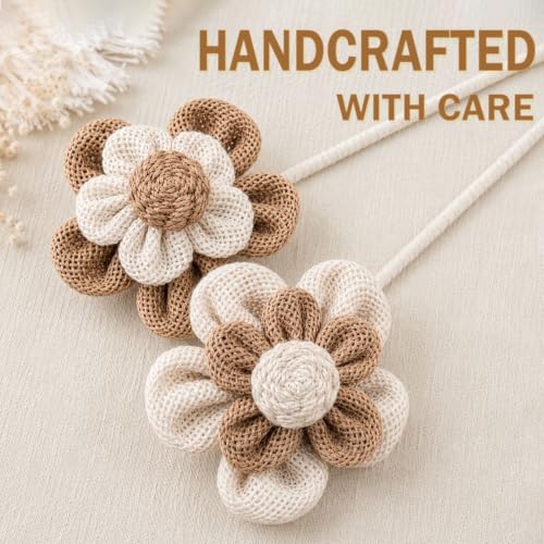 2 Pack Flower Curtain Tiebacks - Linen Cotton Decorative Holdbacks White & Khaki