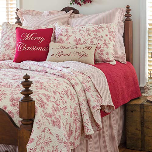 Full/Queen Christmas Quilt Set with Evergreen Toile & Cardinals - 3 Piece