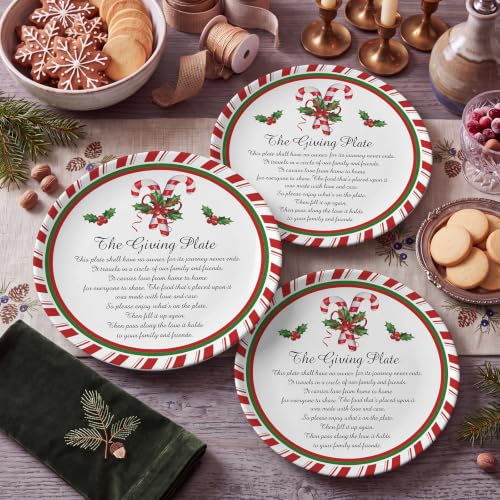 Candy Cane Christmas Giving Plates 4 Pack - 10x10 Inch Holiday Dinnerware