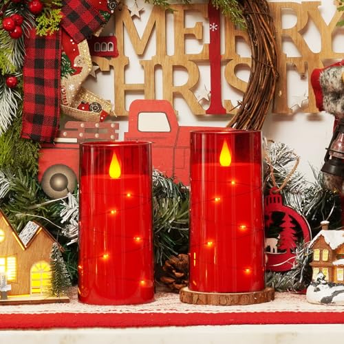 Red Flameless Candles 3x6 Inches with Remote Control - Flickering LED Pillar