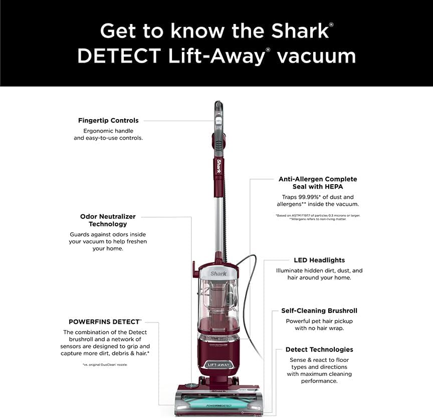 Shark DETECT Lift-Away Corded Upright Vacuum - Self-Cleaning Brushroll & Anti-Allergen Seal | Burgundy
