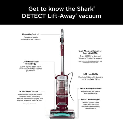 Shark DETECT Lift-Away Corded Upright Vacuum - Self-Cleaning Brushroll & Anti-Allergen Seal | Burgundy