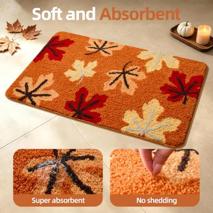 Fall Bathroom Rug 24x36 Inches, Non Slip Washable Orange Bath Mat