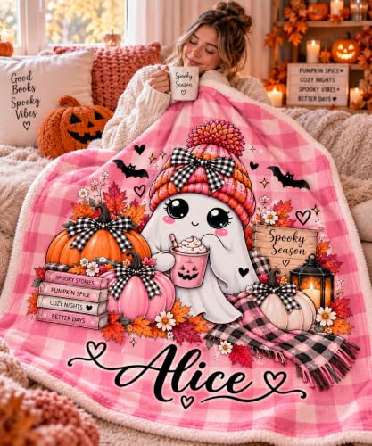 Halloween Ghost Blanket with Personalizable Name - Cozy Fall Throw for Couch & Bed, New9