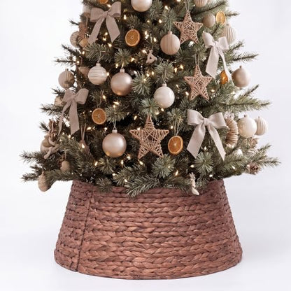 24 Inch Water Hyacinth Christmas Tree Collar - Brown Wash, Rustic Holiday Decor