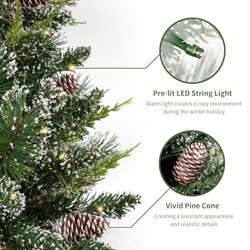Mini Artificial Christmas Tree 2ft with LED Lights and Pine Cones, Tabletop Decor