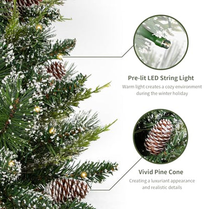 Mini Artificial Christmas Tree 2ft with LED Lights and Pine Cones, Tabletop Decor