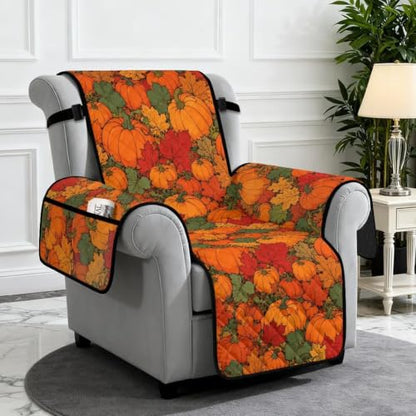 Fall Pumpkin Maple Leaf Recliner Chair Cover Non Slip Washable Decor