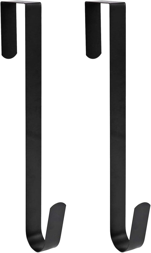 Sattiyrch 15" Wreath Hanger - Sturdy Steel Over The Door Hook for Front Door (Black, 2-Pack)