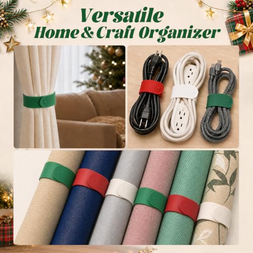 12-Pack Wrapping Paper Roll Holders Silicone Bands Holiday Organizer