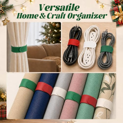 12-Pack Wrapping Paper Roll Holders Silicone Bands Holiday Organizer