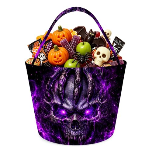 Halloween Purple Skull Trick-or-Treat Bag Foldable Candy Bucket - 1 Count