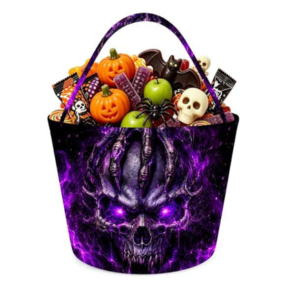 Halloween Purple Skull Trick-or-Treat Bag Foldable Candy Bucket - 1 Count