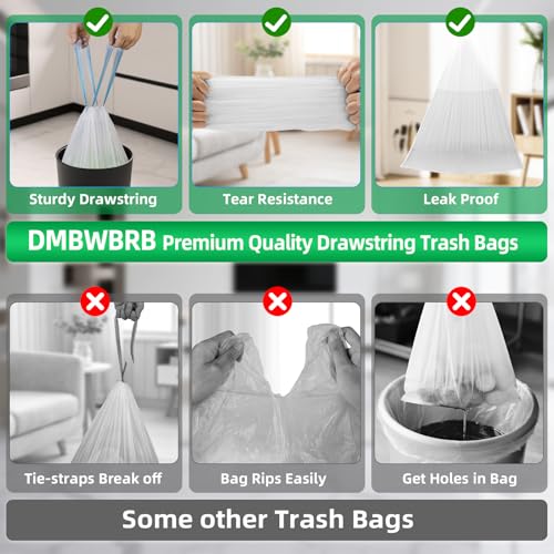 2 Gallon Small Trash Bags Unscented Drawstring - White, 120 Count