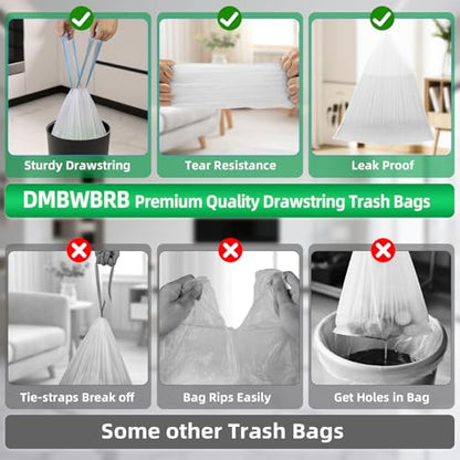 2 Gallon Small Trash Bags Unscented Drawstring - White, 120 Count