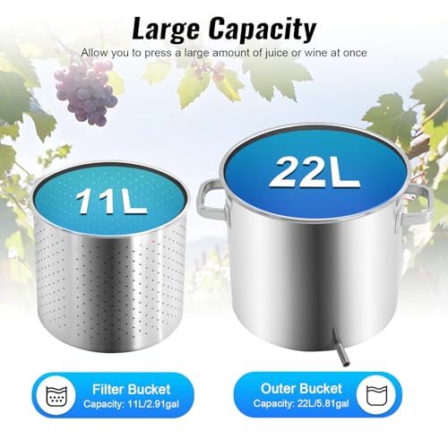 5.8 Gallon Stainless Steel Fruit Wine Press with Hydraulic Jack for Cider & Juice