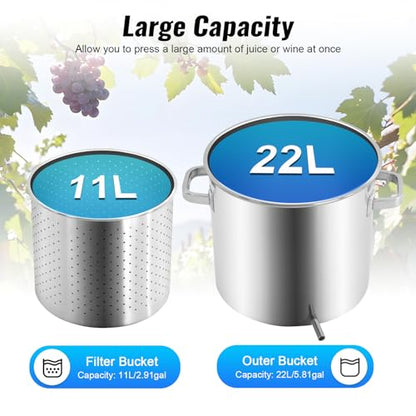 5.8 Gallon Stainless Steel Fruit Wine Press with Hydraulic Jack for Cider & Juice