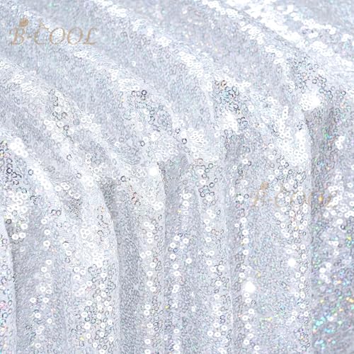 Sequin Tablecloth Glitter Fabric Shimmer Cover 60x102 Inches Silver