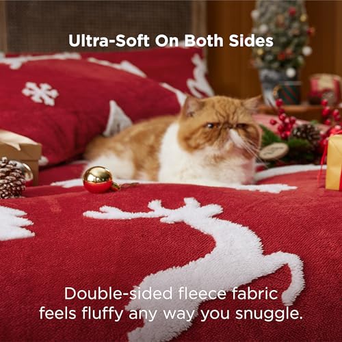 Bedsure King Christmas Bedding Set with Red Fluffy Comforter & Pillows - Holiday Decor
