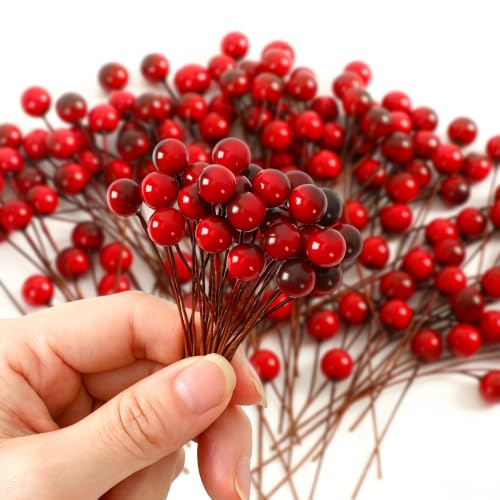 Wine Red Artificial Holly Berries for Christmas Crafts - 300 Pcs