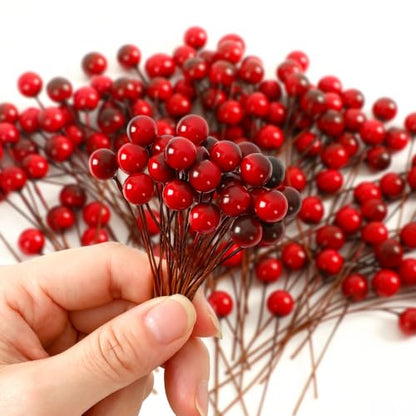 Wine Red Artificial Holly Berries for Christmas Crafts - 300 Pcs