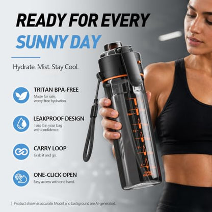 24 OZ Misting Water Bottle for Sports and Outdoor Activities - Black