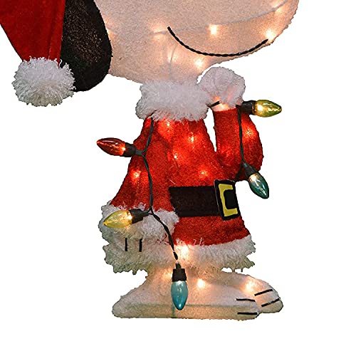 Pre-Lit Peanuts Snoopy Santa Christmas Yard Decoration - 24 Inch Outdoor Indoor Holiday Ornament with Lights and Stand