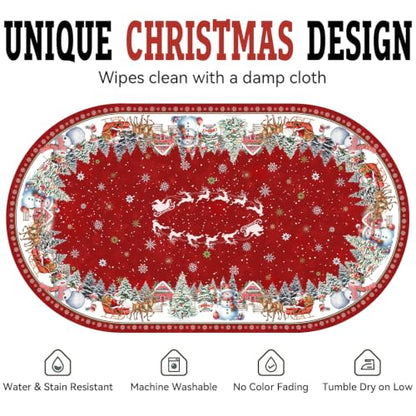Red Oval Christmas Tablecloth 60 x 102 Inches Waterproof Holiday Decor - Variation of Christmas Red / 102" x 60" (Oval)