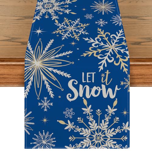 Snowflakes Winter Table Runner 13x120 Inch Blue Home Decor for Parties