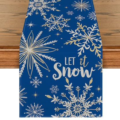 Snowflakes Winter Table Runner 13x120 Inch Blue Home Decor for Parties