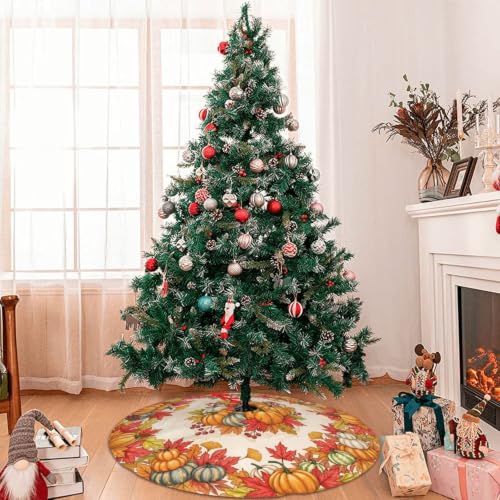 30-Inch Fall Pumpkin Maple Leaf Christmas Tree Skirt - Holiday Decor