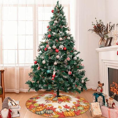 30-Inch Fall Pumpkin Maple Leaf Christmas Tree Skirt - Holiday Decor