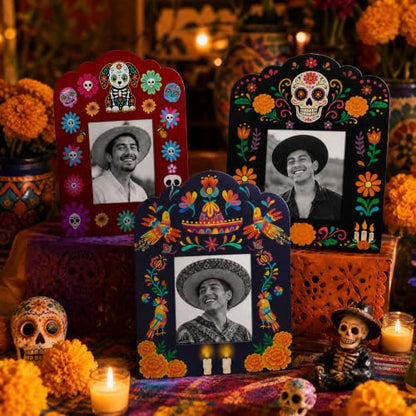 36 Dia De Los Muertos Photo Frames Set - Traditional Sugar Skull Decorations