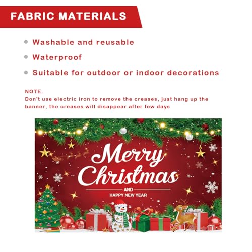 Large Christmas Backdrop Banner for Holiday Party Decoration - Red, Green and White Fabric, 5.91x6.3ft