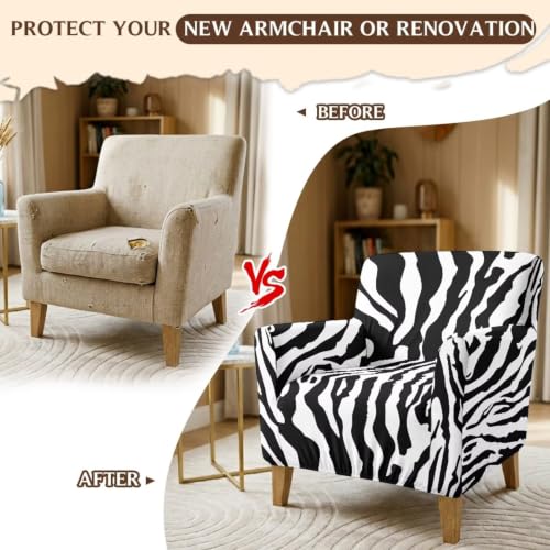 Stretch Armchair Slipcover 1-Piece Living Room Chair Cover Black White Zebra Stripe