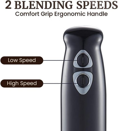 Elite Gourmet Immersion Hand Blender - 500 Watts, 2-Speed, Stainless Steel Blades | Perfect for Smoothies, Baby Food, Soup - Black