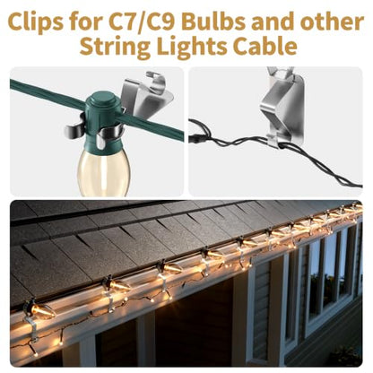 50 Metal Christmas Light Clips Silver for Roof, Gutter, Shingle, C9 Bulbs