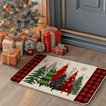 Merry Christmas Tree Red Kitchen Rugs Set of 2 - Christmas Tree Variation