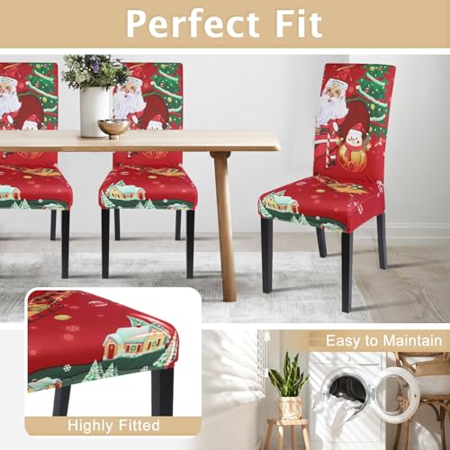 Christmas Dining Room Chair Covers Set of 2 Santa Claus Spandex Slipcovers - Holiday Party Decor