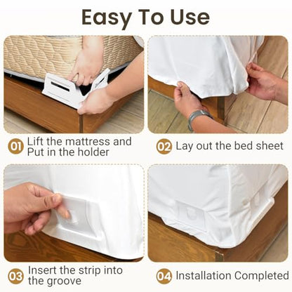 Sheet Holders for Bed Corners & Sides - Pack of 4, Non-Slip Bed Sheet Clips
