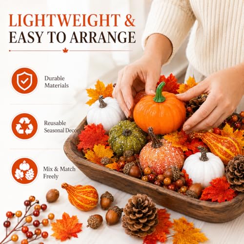 120-Piece Fall Harvest Decor Set with Mini Pumpkins, Gourds & Autumn Accents