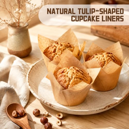 Natural 200 pcs Tulip Cupcake Liners for Baking Muffins - Premium, Non-Stick