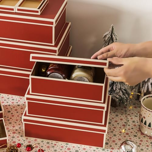 Christmas Gift Boxes with Lids Set of 10 - Festive Red Holiday Packaging