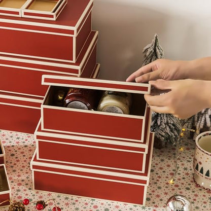 Christmas Gift Boxes with Lids Set of 10 - Festive Red Holiday Packaging